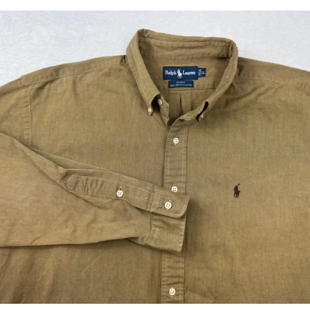 Polo Ralph Lauren Blake Shirt Mens XL Khaki Tan 100% Two-Ply Cotton Long Sleeve